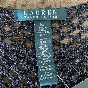 Ralph Lauren Blue Metallic Knit Tank with attached Silky Camisole NWT